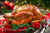 Turkey decorated with Christmas fixings.